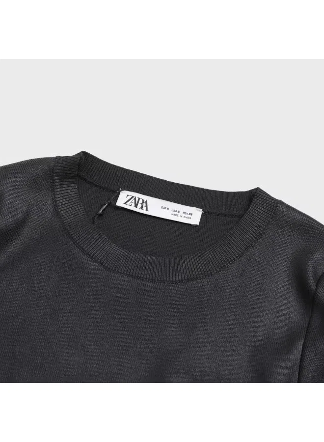 Пуловер вязаный с длинным рукавом Zara, черный — фото 4
