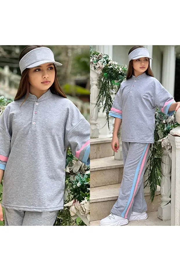 Детский спортивный комплект для девочек с принтом Sportswear Kuzeyi Butik, Gray — фото 3