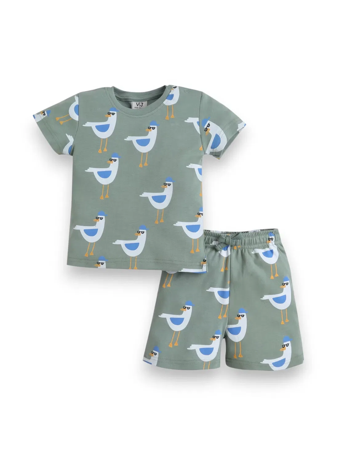 Комплект пижамный с принтом птиц, модель Bird Print, Victor And Jane, светло-оливковый — фото 2