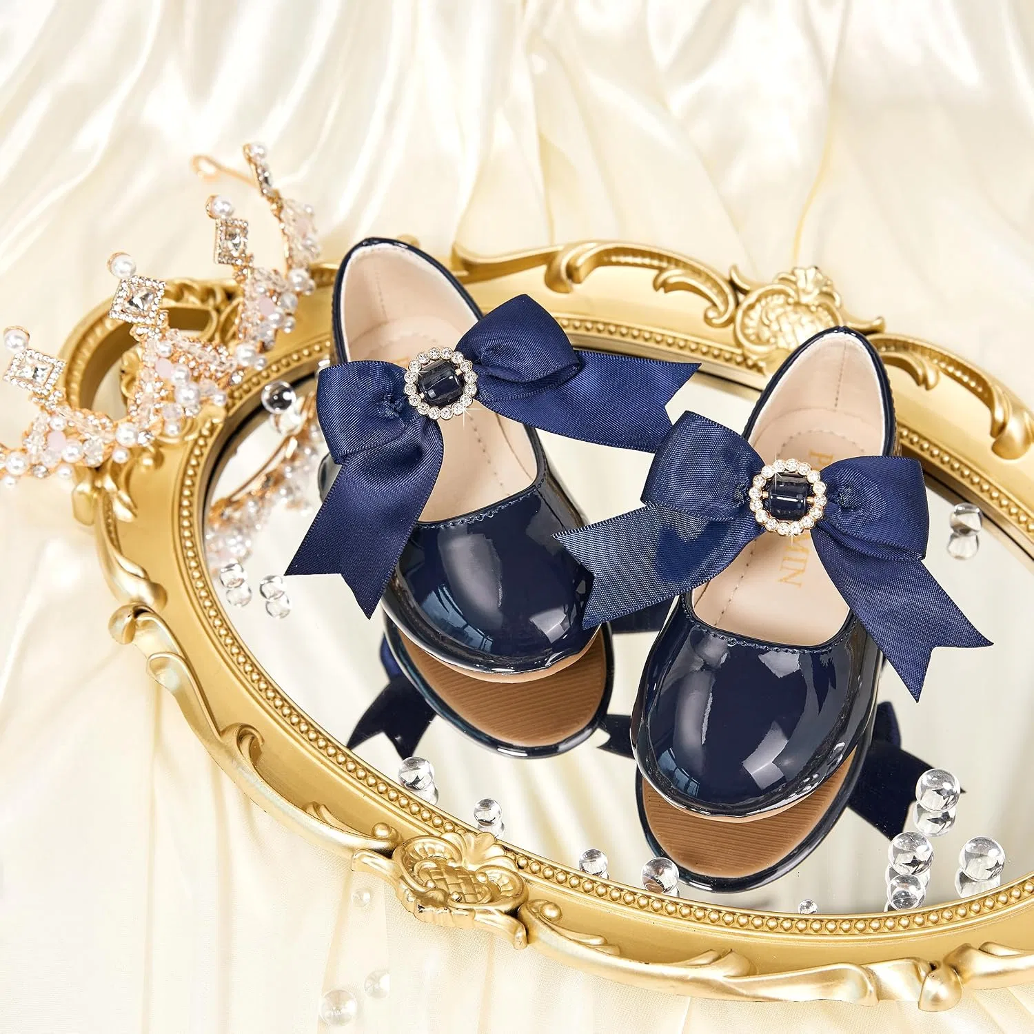 Детские туфли Мэри Джейн для девочек PHIRAMIN, Elegant Bowknot Blue — фото 4
