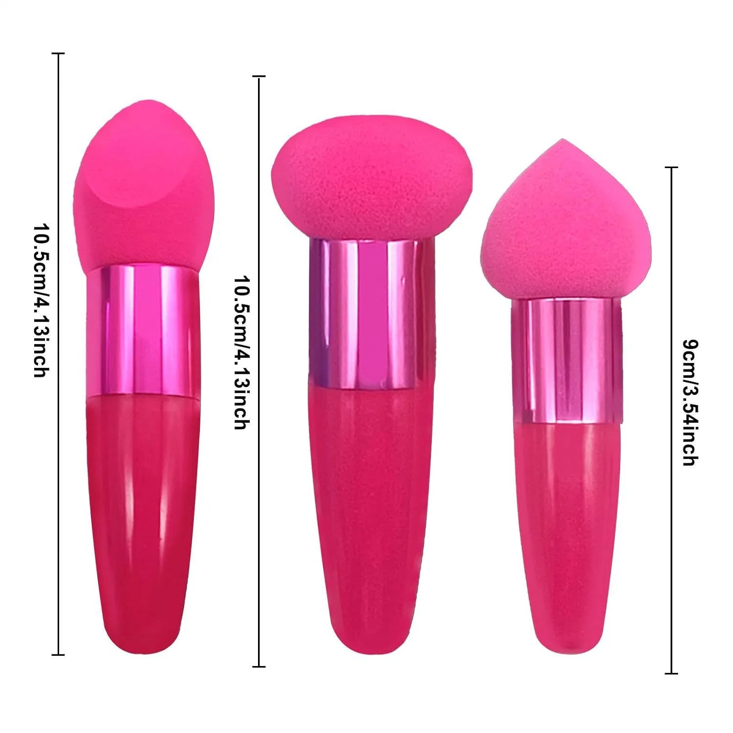 Спонж для макияжа, 3 шт, с ручкой, Generic, Hot Pink — фото 2