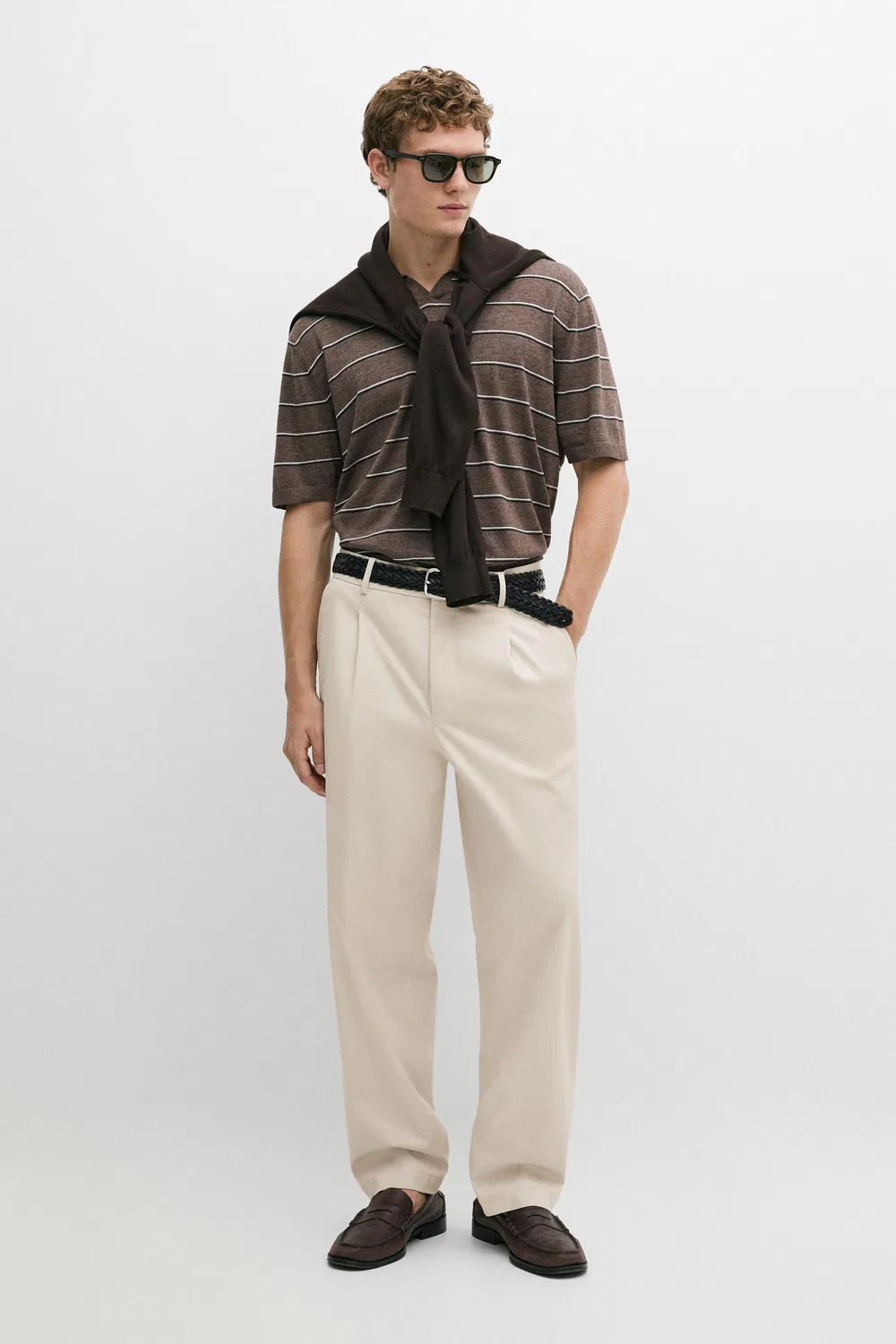 Брюки Massimo Dutti Flowing With Darts, бежевый — фото 3
