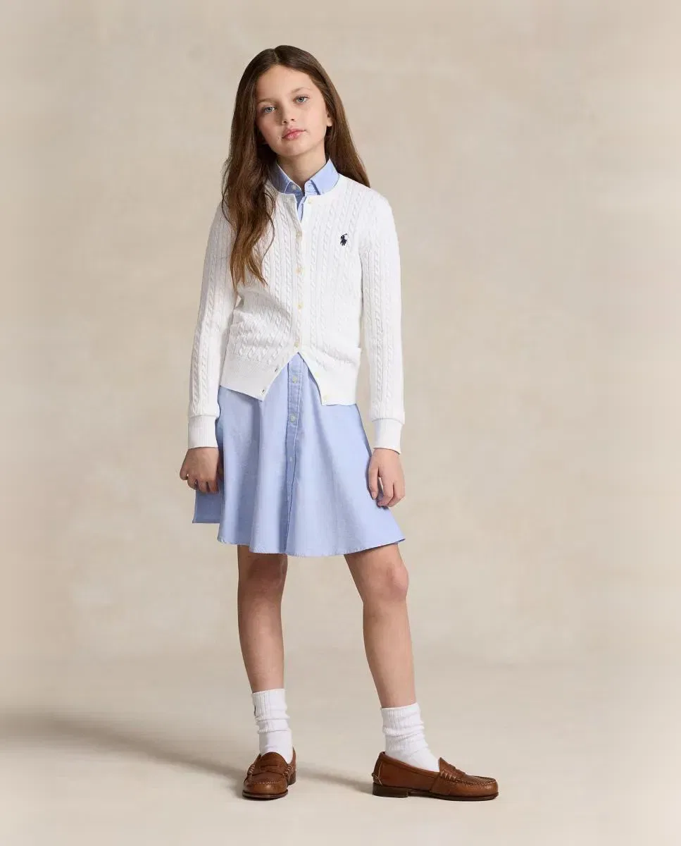 Детский кардиган для девочек с мелким узором косы Polo Ralph Lauren, Blanco — фото 3