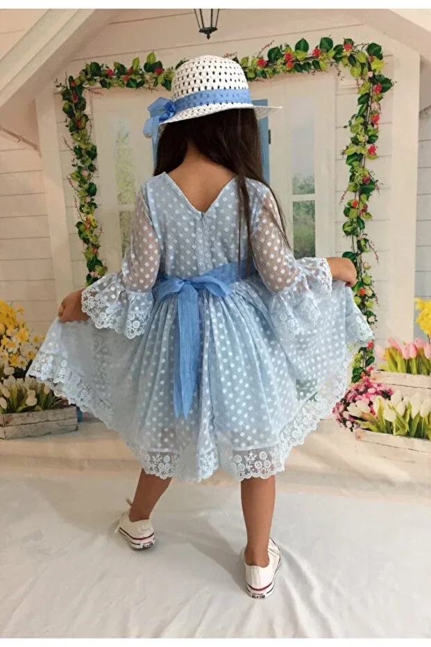 Детское платье для девочек кружевное Delfini Kids, Blue — фото 3
