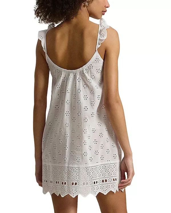 Женское платье-комбинация с вышивкой Eyelet Cami Slip Dress Polo Ralph Lauren, White Cloud — фото 4