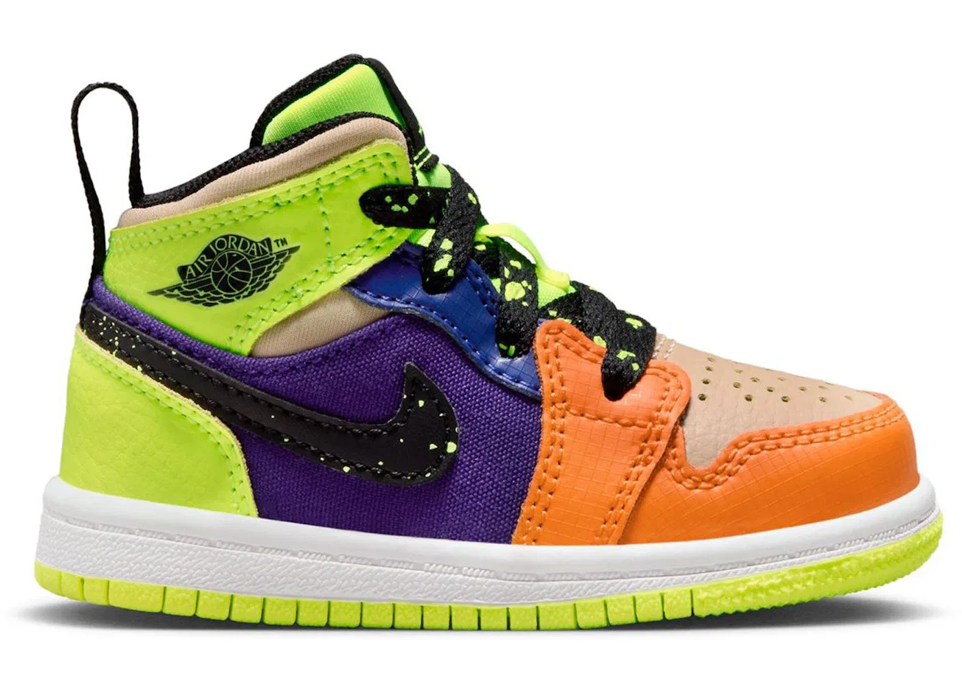 Детские кроссовки для мальчиков с принтом Jordan 1 Mid SE Jordan, Volt/Black/Vivid Orange