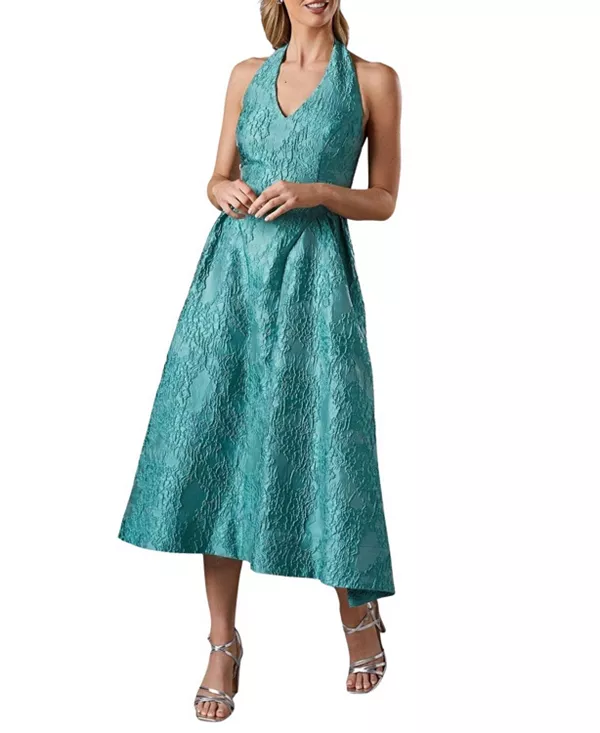 

Платье с завышенной талией и жаккардовым воротником-халтером Coast, синий