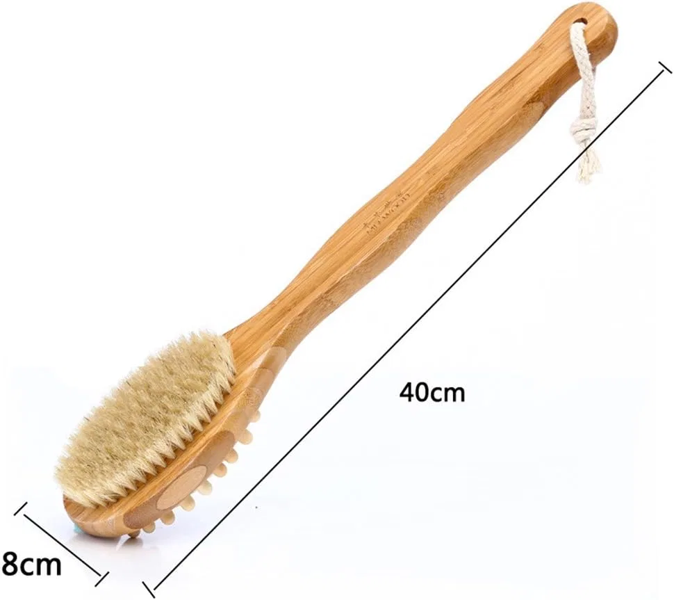 Щетка для тела с длинной ручкой, HTDirect, 40x8 см, Bamboo + Natural Bristle — фото 4