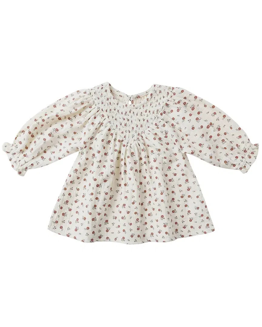 Детское платье для девочек с длинным рукавом с оборками Quincy Mae V Smocked Dress, Ivory — фото 2