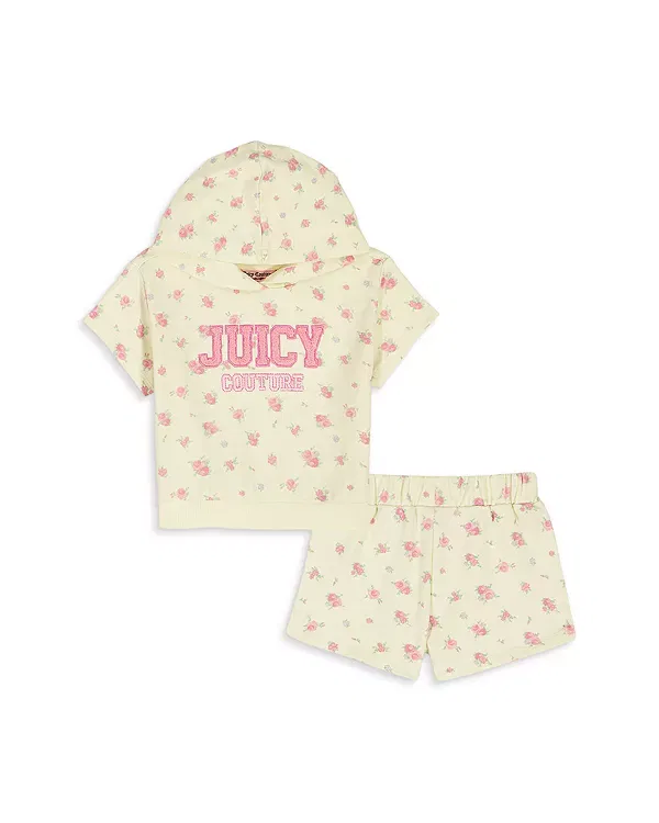 Детский комплект из худи и шорт с принтом French Terry Juicy Couture, Soft Yellow