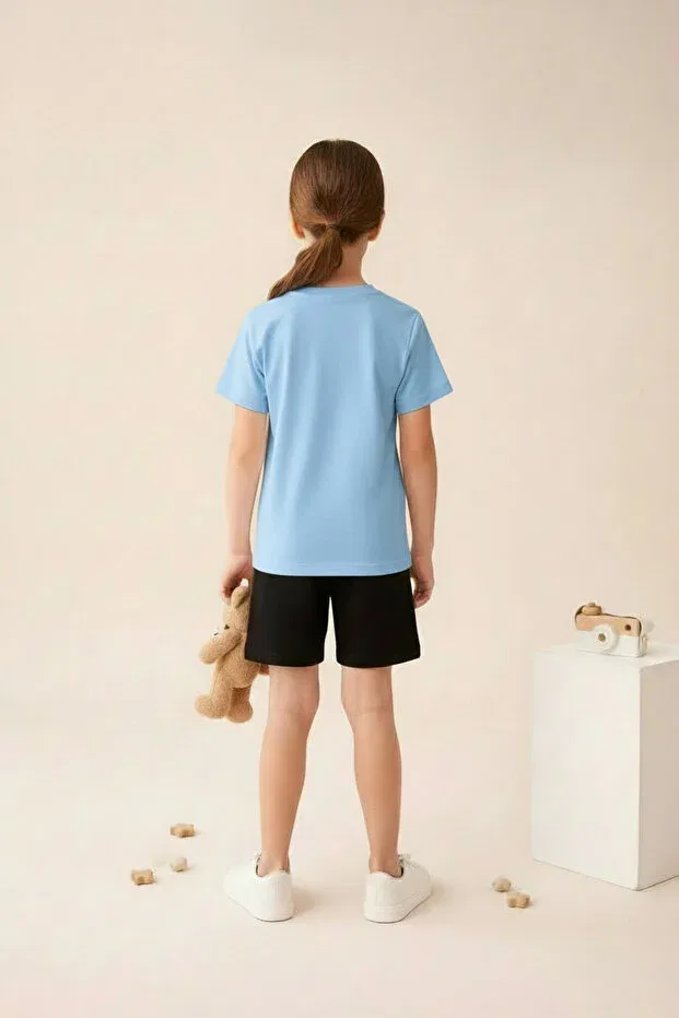 Детский комплект футболки и шорт для девочек Sportivea, Baby Blue-Black — фото 3