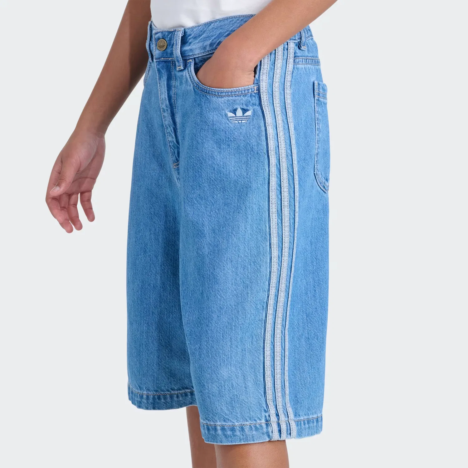 Детские джинсовые шорты свободного кроя Fixed Waistband Indigo Denim Jorts Adidas Originals, винтажный синий деним — фото 3