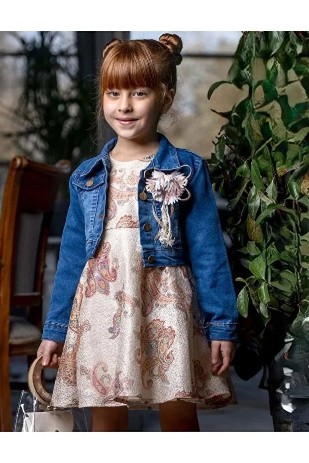 Детское платье для девочек с принтом Mnk Baby&Kids, Beige — фото 2