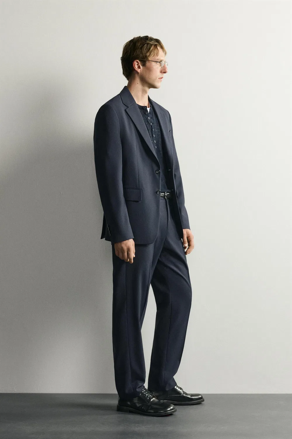 Блейзер из шерстяной смеси, стандартного кроя. ZARA, Navy blue — фото 4