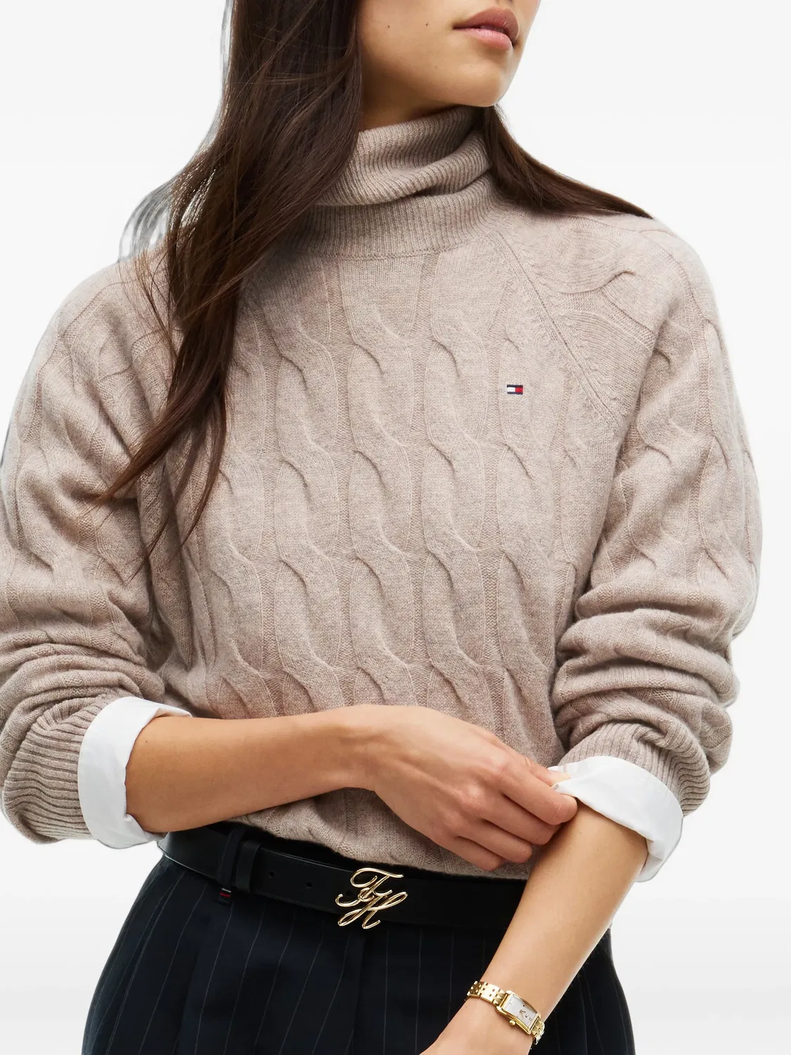 Свитер крупной вязки с воротником-стойкой Tommy Hilfiger, нейтральные — фото 3