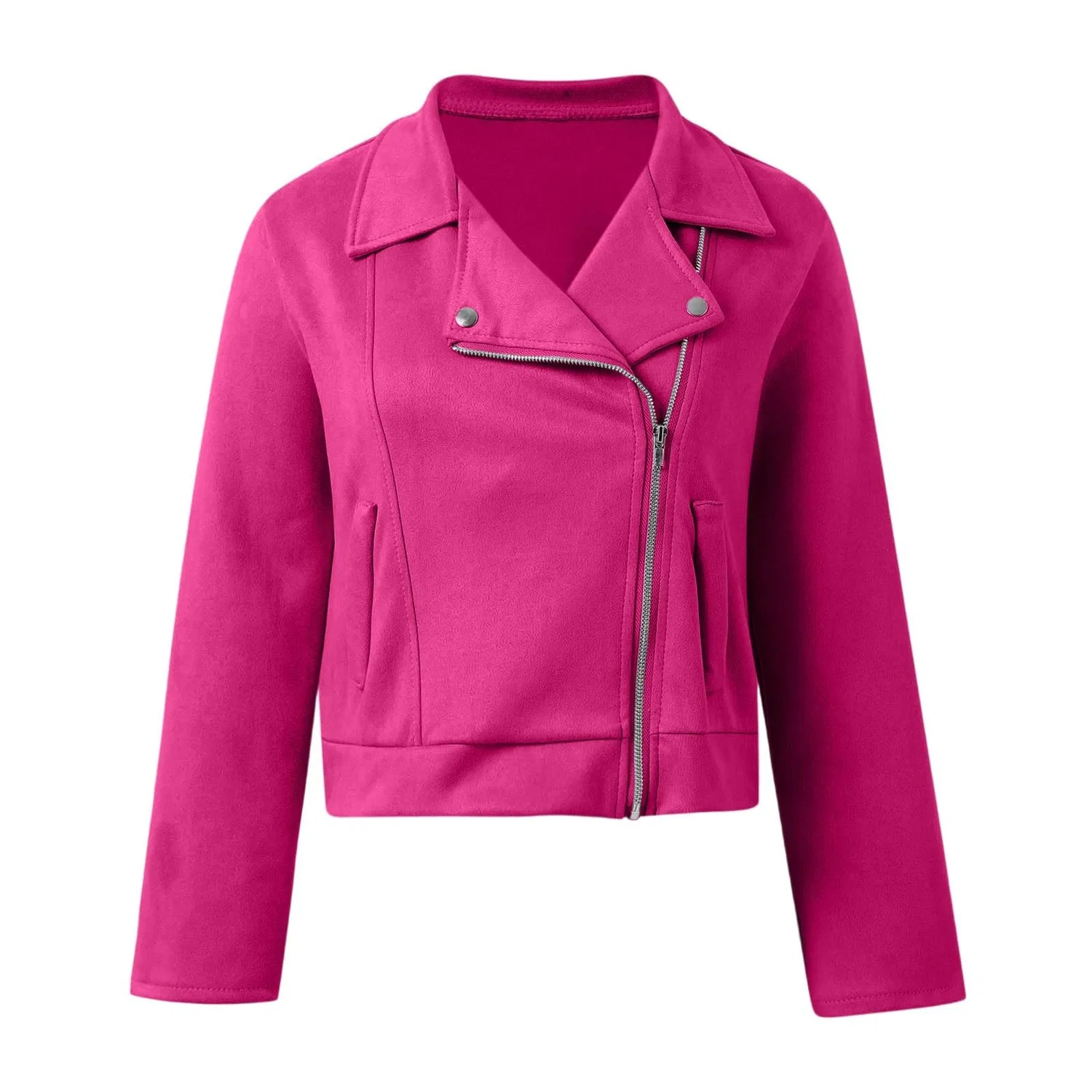 Женская куртка из экокожи с высоким воротником, slim fit, Rosa Intenso — фото 4
