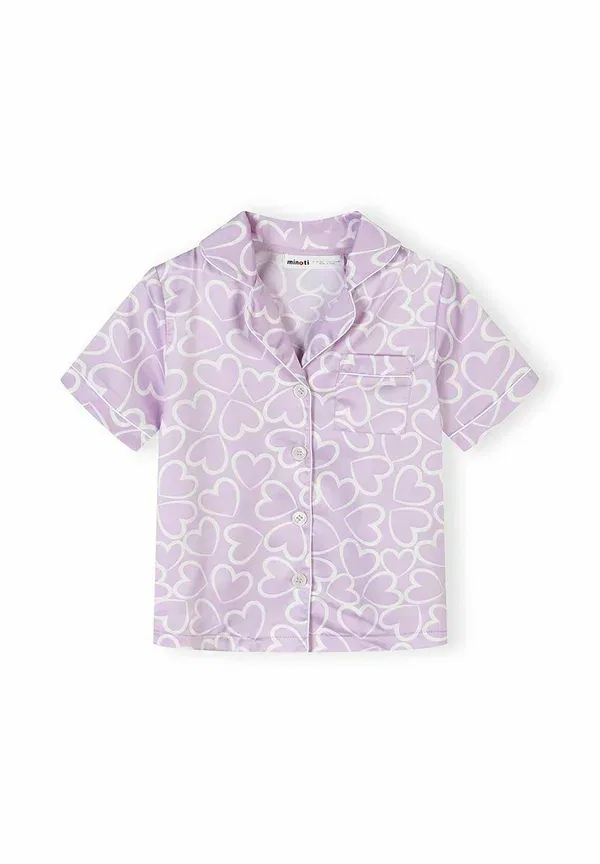 Комплект пижамный с коротким рукавом и шортами, сатин, Button up short sleeve and set, Minoti, lilac, сиреневый — фото 2
