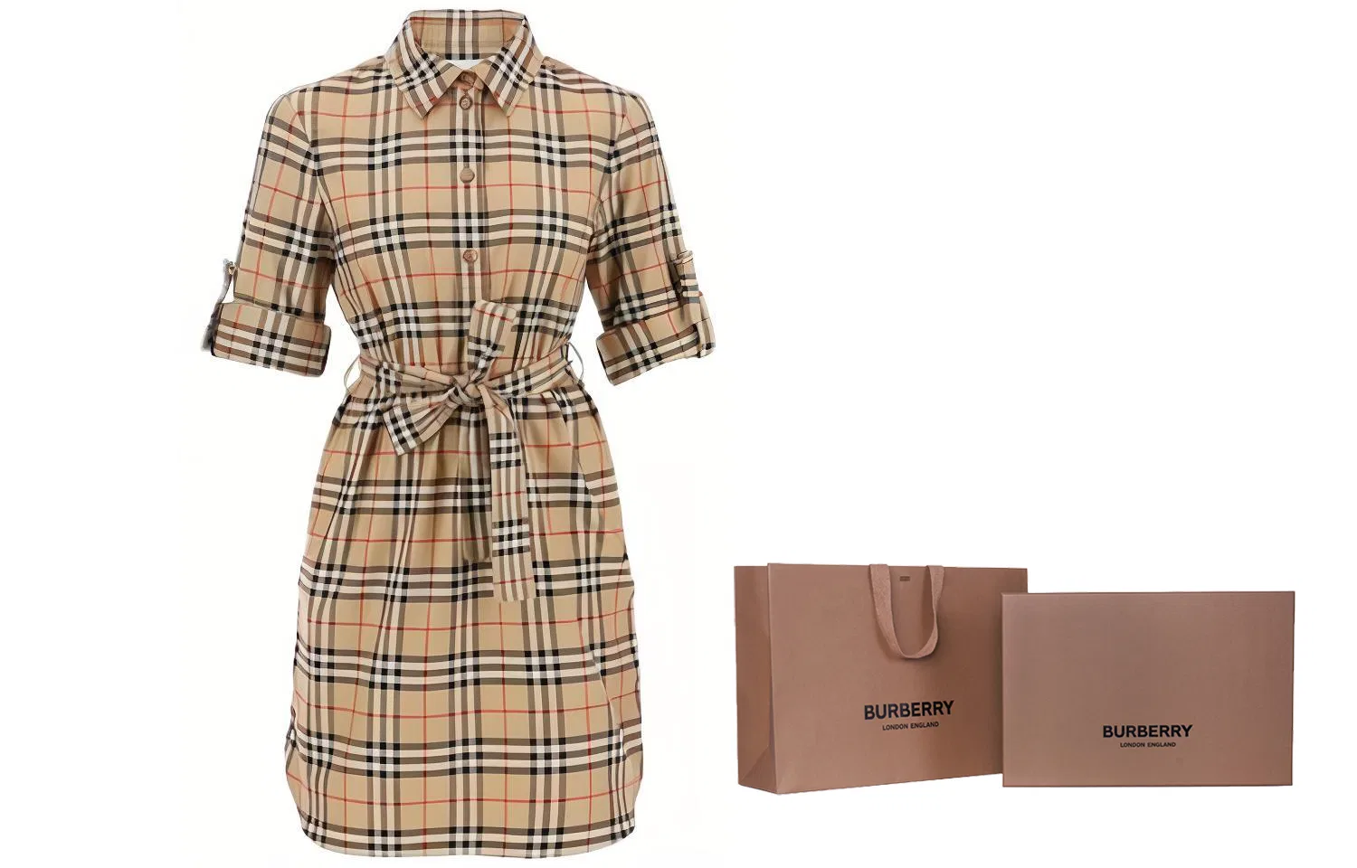Женское платье с длинным рукавом SS23 Long Sleeved Dress Burberry, Beige — фото 4