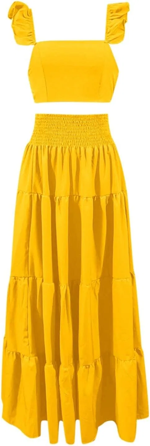 Женское пляжное платье-макси свободного кроя Two Piece Dress Set, Yellow — фото 4