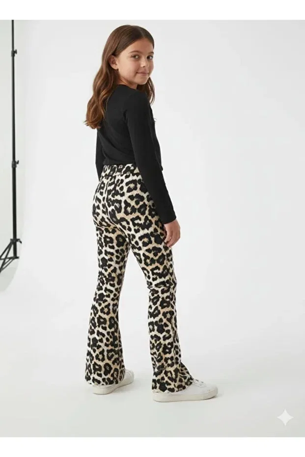 Детские леггинсы для девочек с расклешенной штаниной Yonca Çocuk, Leopard — фото 3