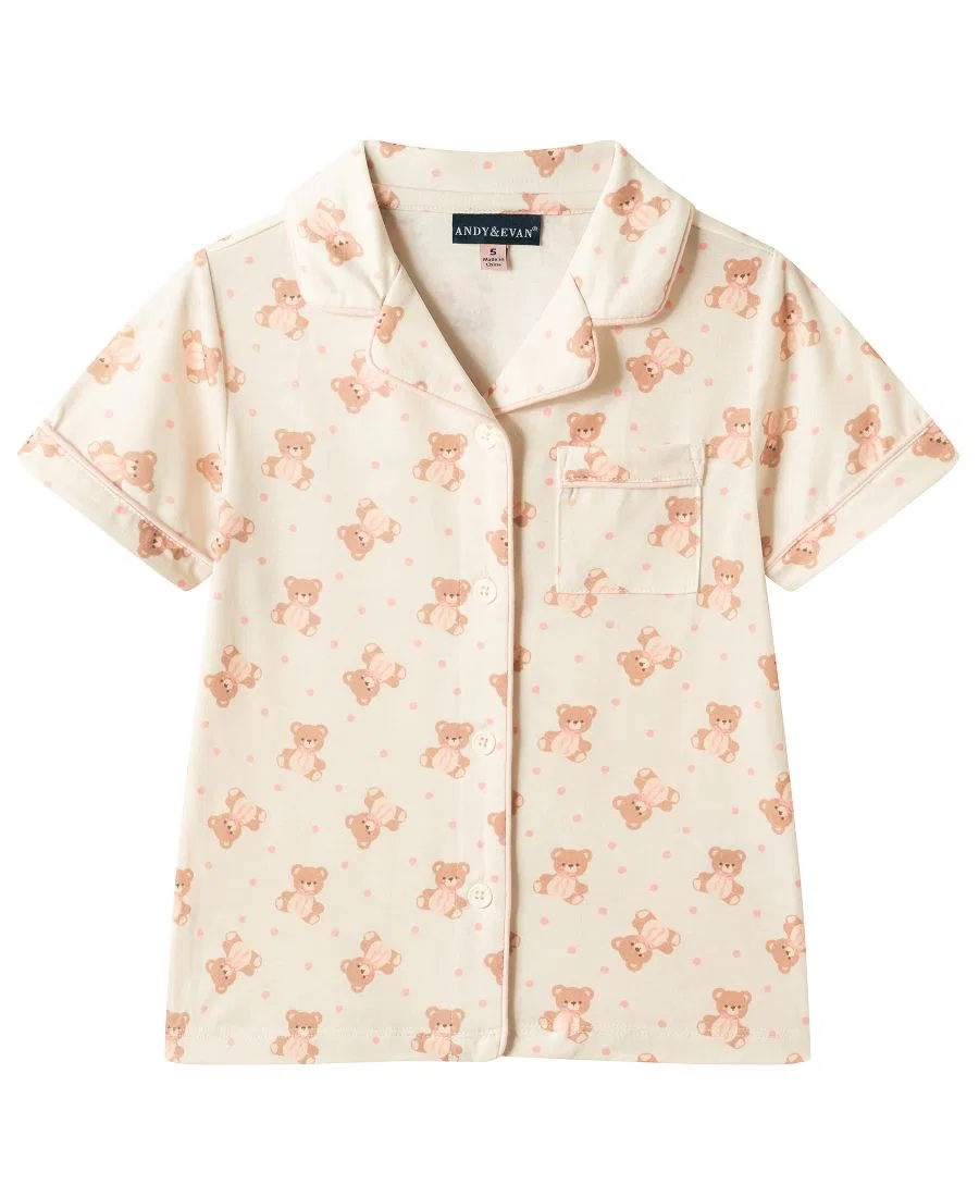 Комплект пижамы с принтом, модель Button-Down Shirt and Shorts Pajama Set Andy & Evan, Light Cream — фото 3