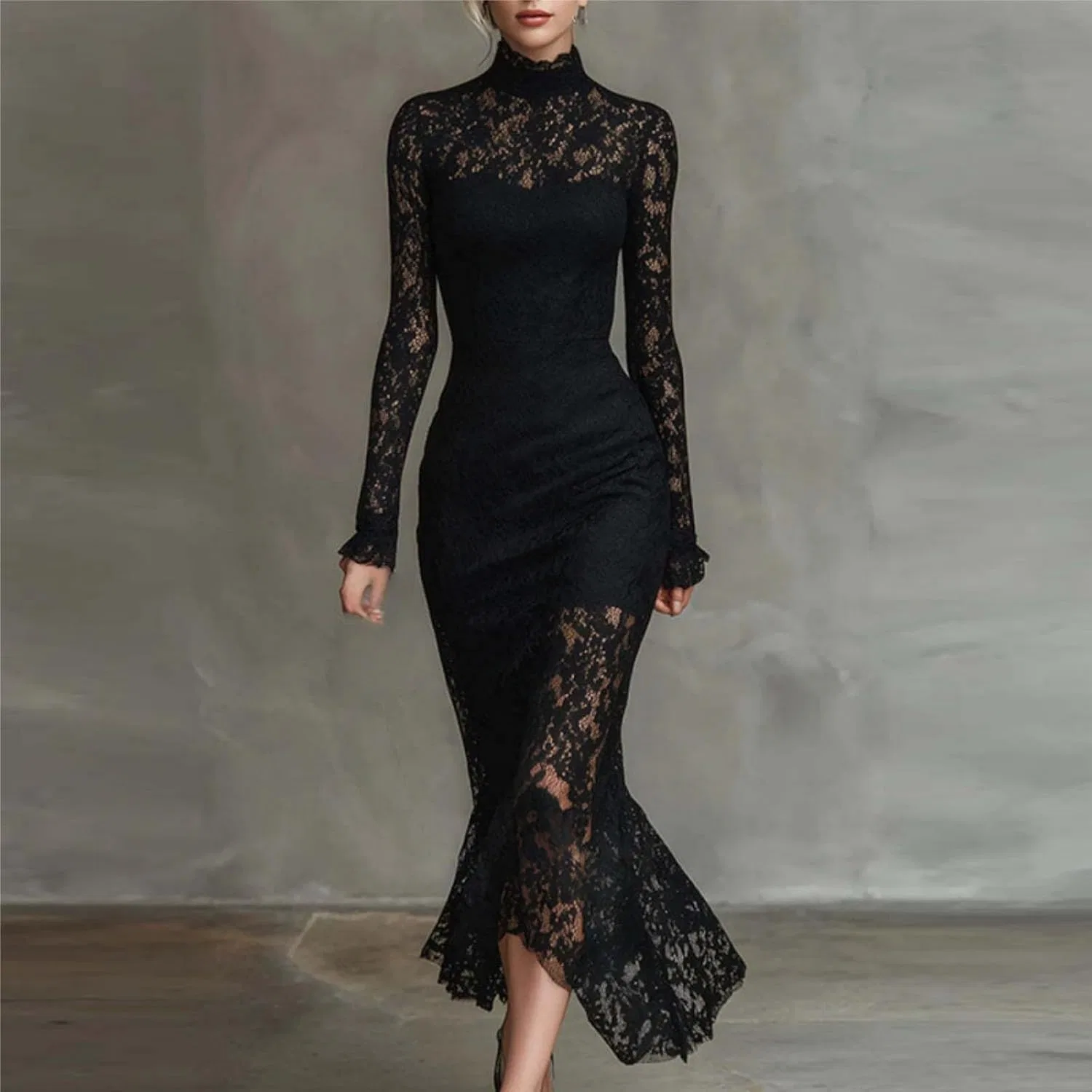 Женское коктейльное платье с кружевом Western Wedding Guest Dress, Black — фото 2
