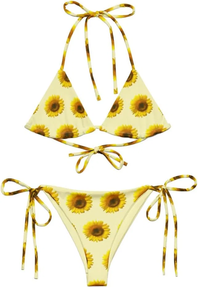 Женская бикини топ с принтом подсолнухов Sunflower String Bikini, White