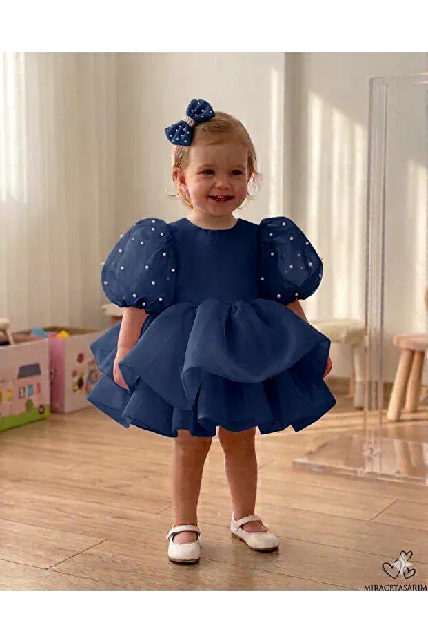 Детское платье для девочек с рукавом-фонарик Mirace Styl, Navy Blue