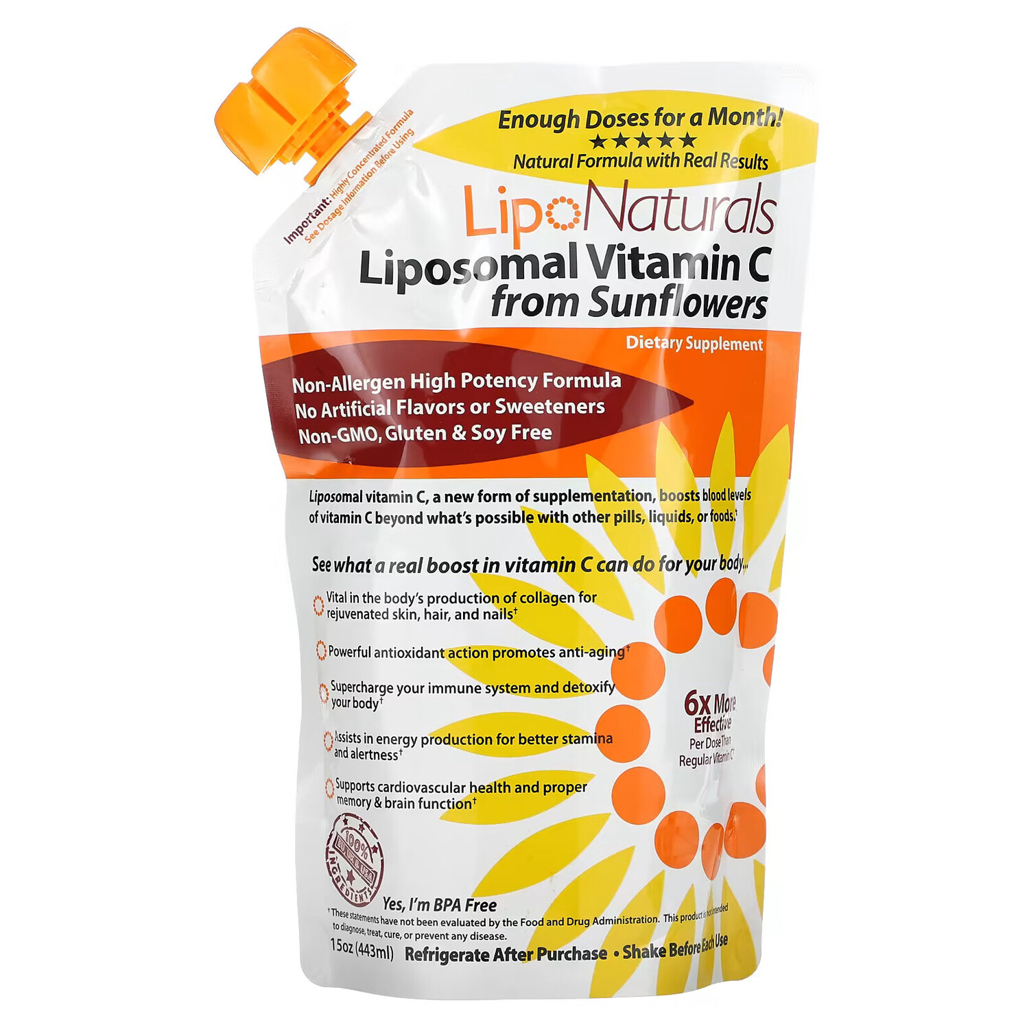 

Lipo Naturals, Липосомальный витамин C из подсолнечника, 443 мл (15 унций)
