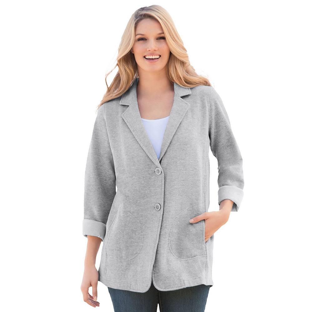 

Женщина в женском трикотажном пиджаке больших размеров Woman Within, цвет Heather Grey