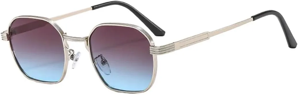 

Ретро квадратные солнцезащитные очки для женщин, модные градиентные линзы, металлическая оправа, панк, защита от УФ-излучения UV400 HPIRME, Silver-grayblue