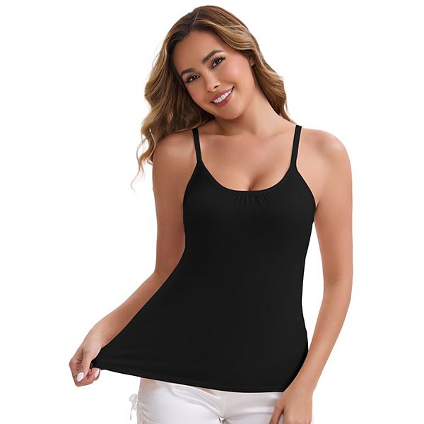 

Женский топ с лямками-спагетти, свободный крой, с мягкой подкладкой и длинным U-образным вырезом Inspire Chic, Black