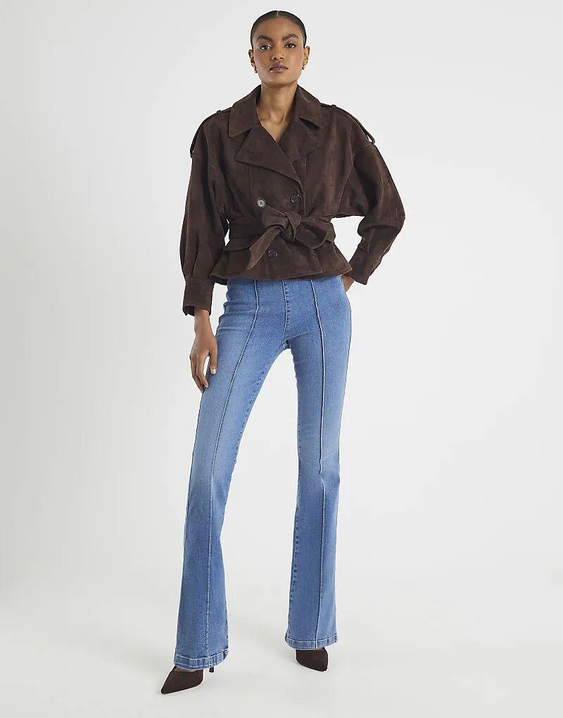 

Джинсы River Island с высокой посадкой и завязками на талии, расклешенные, из денима, средней посадки