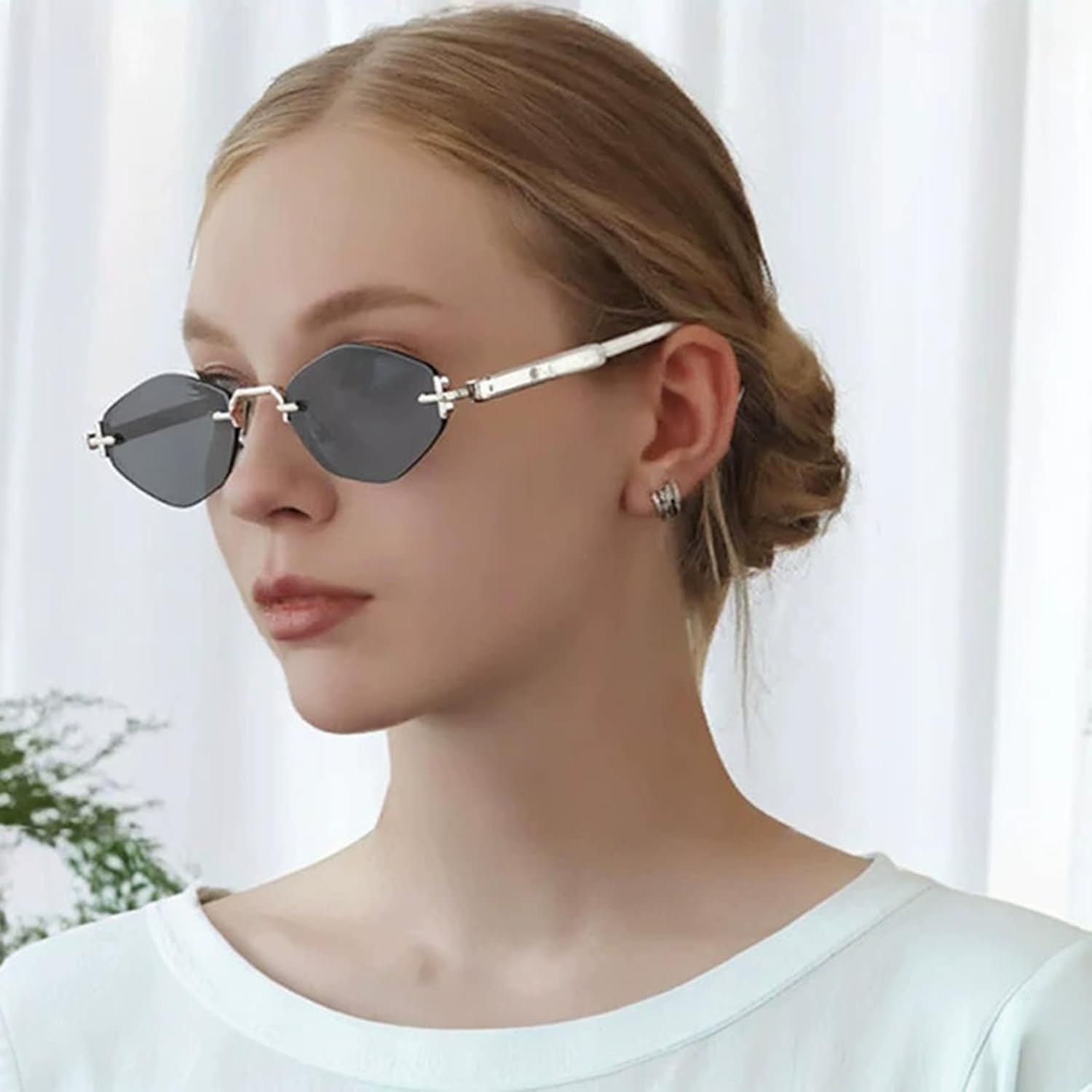 

bullabulling Модные маленькие многоугольные солнцезащитные очки для женщин в стиле Y2K, безрамочные солнцезащитные очки с градиентными линзами и защитой от УФ-излучения UV400, C1