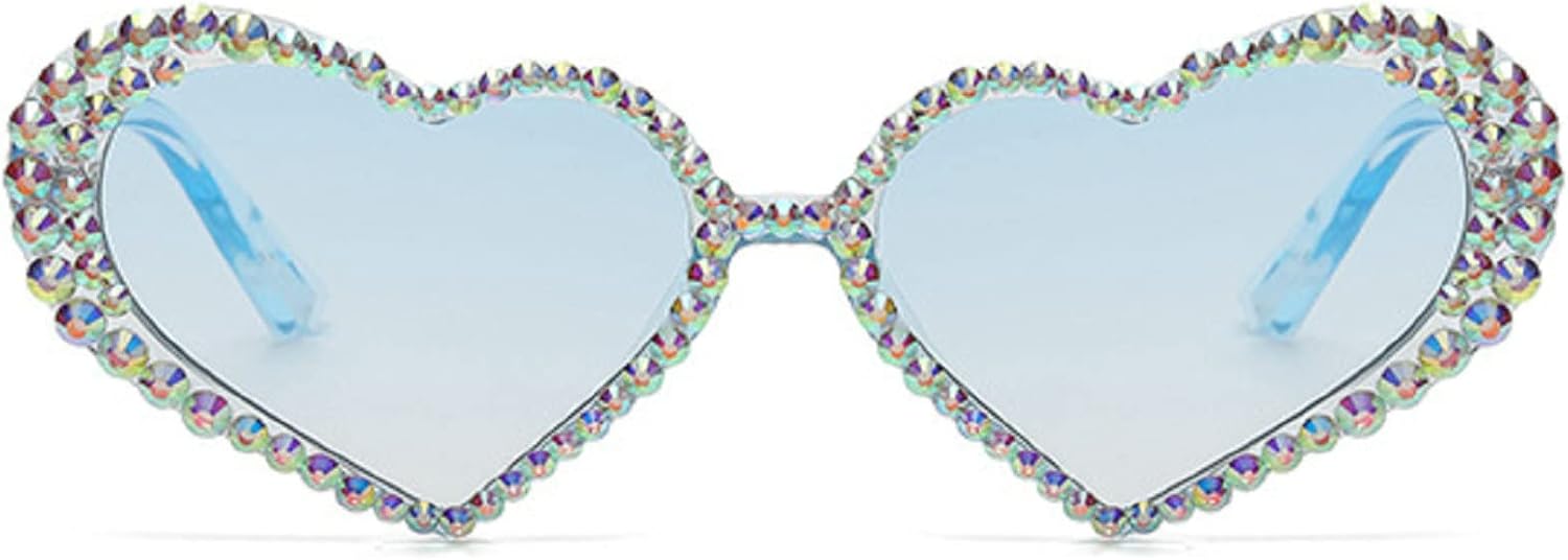 

Сверкающие солнцезащитные очки со стразами, милые солнцезащитные очки в форме сердца для женщин, разноцветные солнцезащитные очки с кристаллами и бриллиантами mincl, Blue