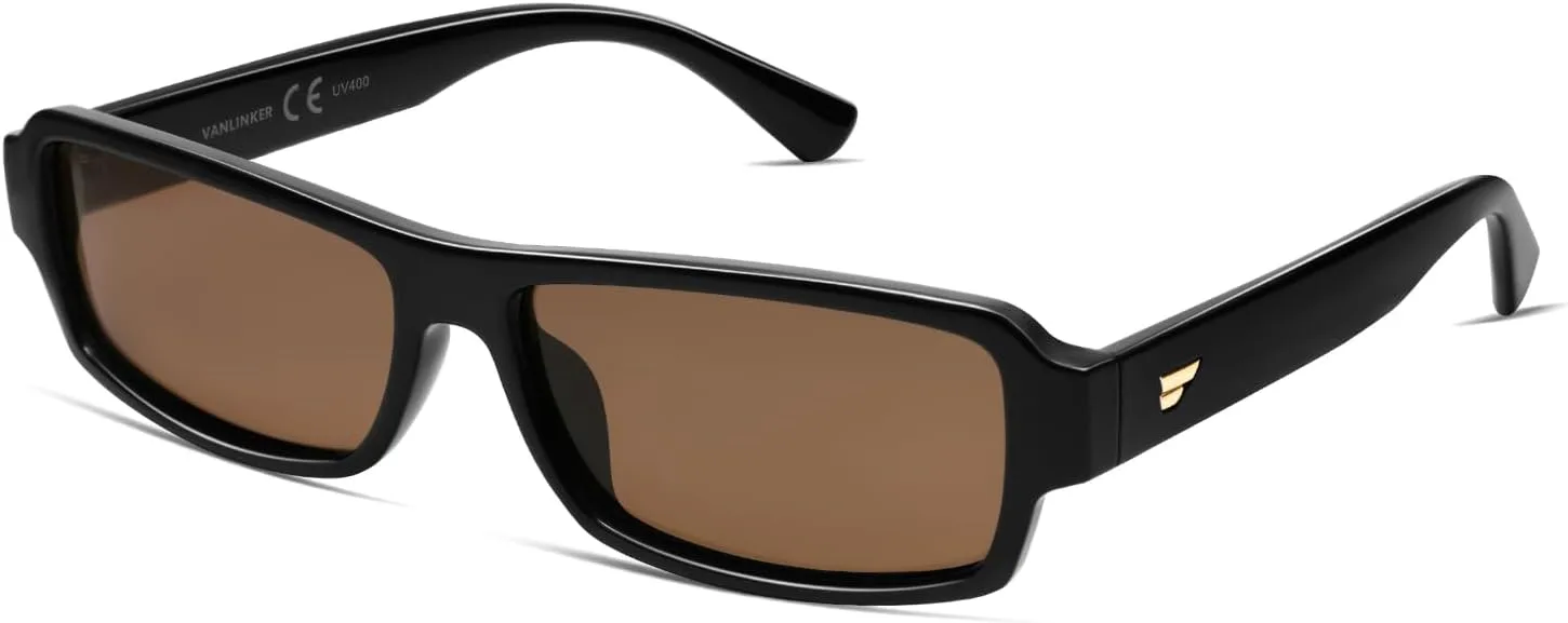 

Солнцезащитные очки VANLINKER Retro Rectangle Polarized для женщин и мужчин, винтажные, 90-е, маленькие, модные, модель 2025, VL9852, C2 Black Frame/Brown Lenses