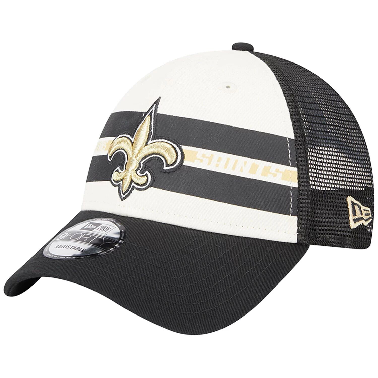 

Мужская кепка New Era кремового/черного цвета New Orleans Saints Team Stripe Trucker 9FORTY Snapback