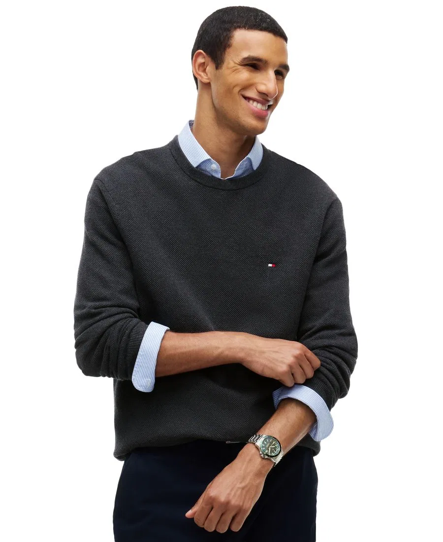 Свитер из хлопка Essential Texture с коротким рукавом Tommy Hilfiger, Dark Gray Heather