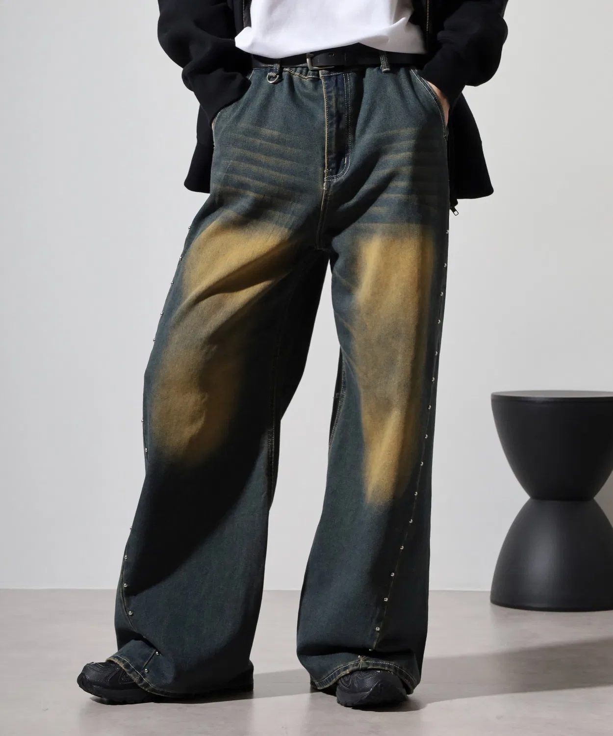 Детские джинсовые брюки свободного кроя с шипами Studded Wide Baggy Denim Pants REGIEVO, Indigo Blue