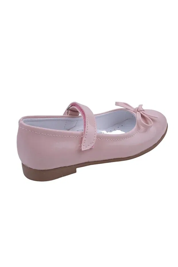 Детские балетки для девочек с коротким каблуком ortaç 2079 girl ballerina velcro patent leather Papuçsepeti, Powder — фото 4