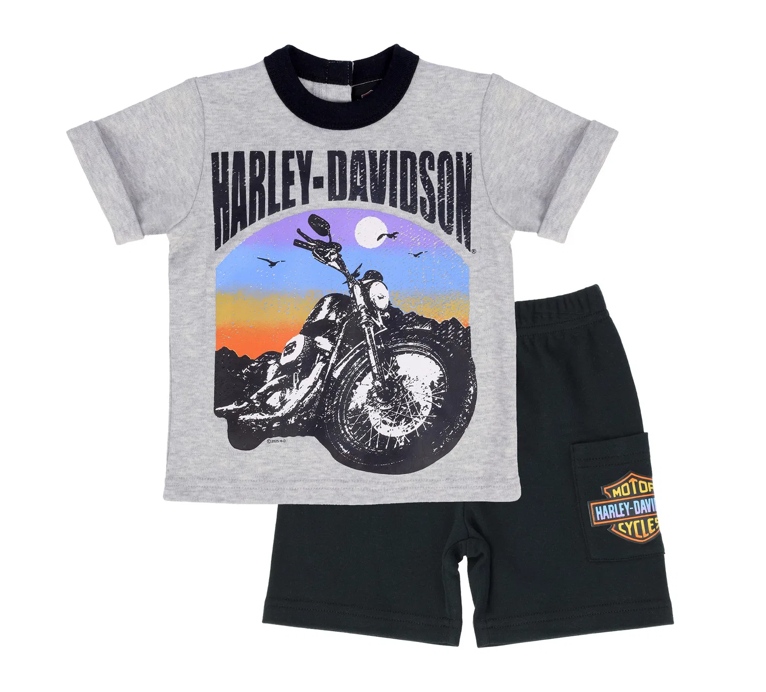 Детский трикотажный комплект с принтом Toddler Boys Knit Short Set Harley Davidson, Grey Heather/Black