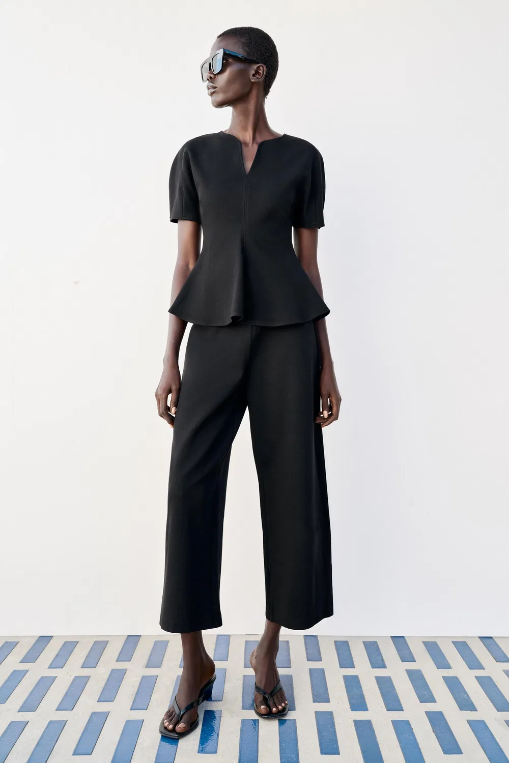 Топ с пышными рукавами и баской ZARA, Black