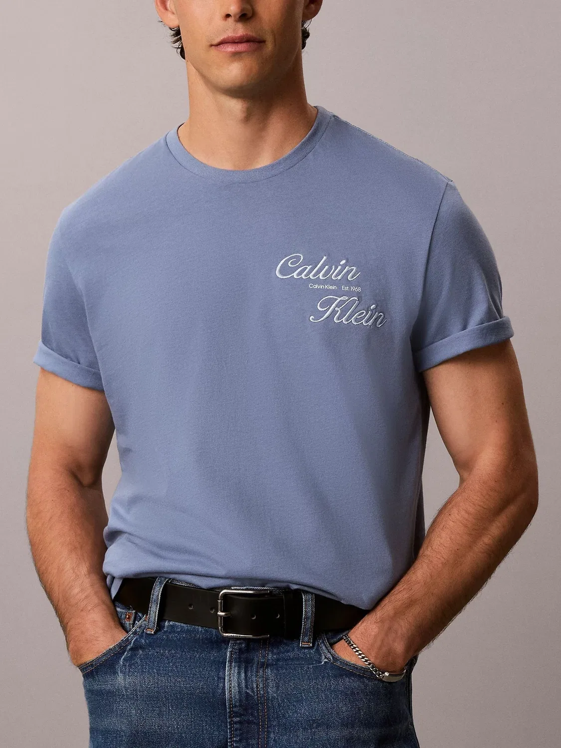 Футболка с вышитым логотипом Calvin Klein, синяя