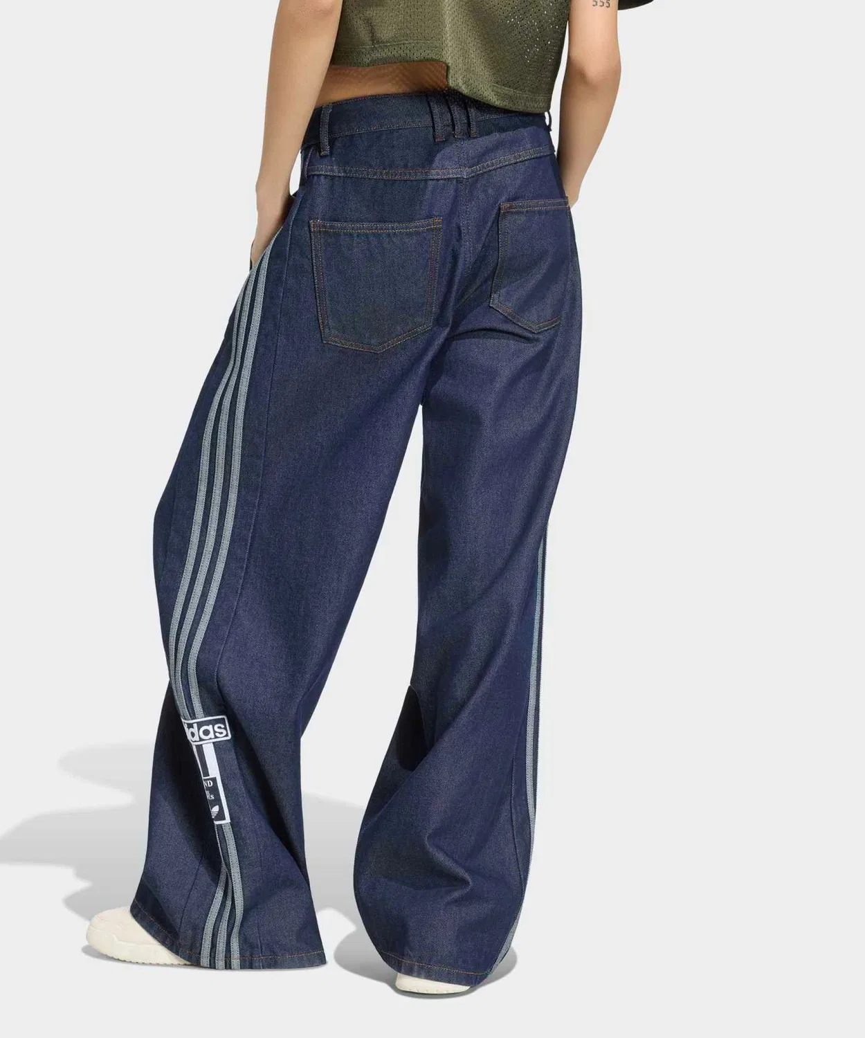 Джинсы женские свободного кроя с широкими штанинами Adibreak Mid Rise Wide Leg Denim Pant Adidas, Синий — фото 2
