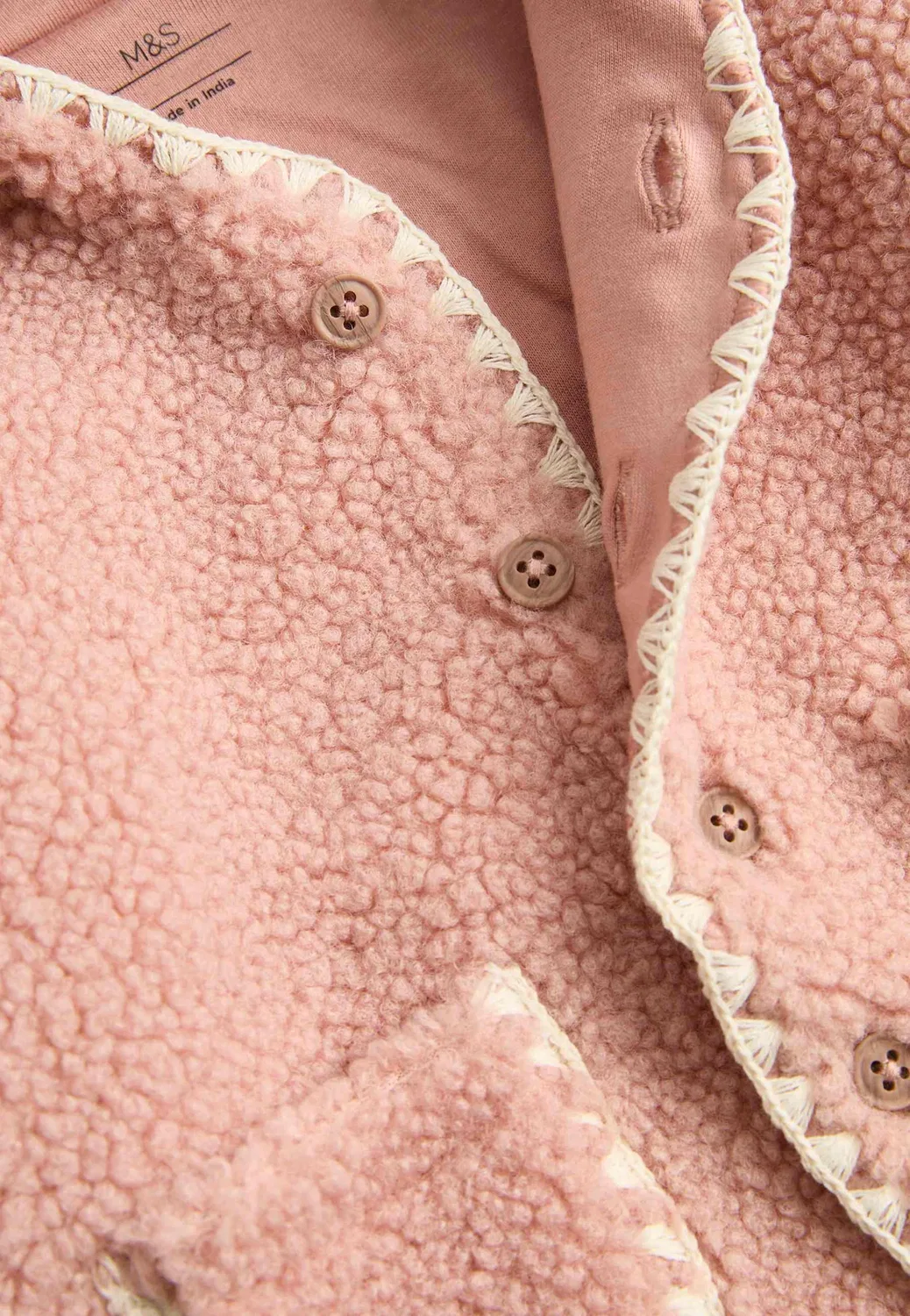 Куртка Borg с ушками (0-12 месяцев), унисекс - флисовая куртка Marks & Spencer, Rose Pink — фото 3