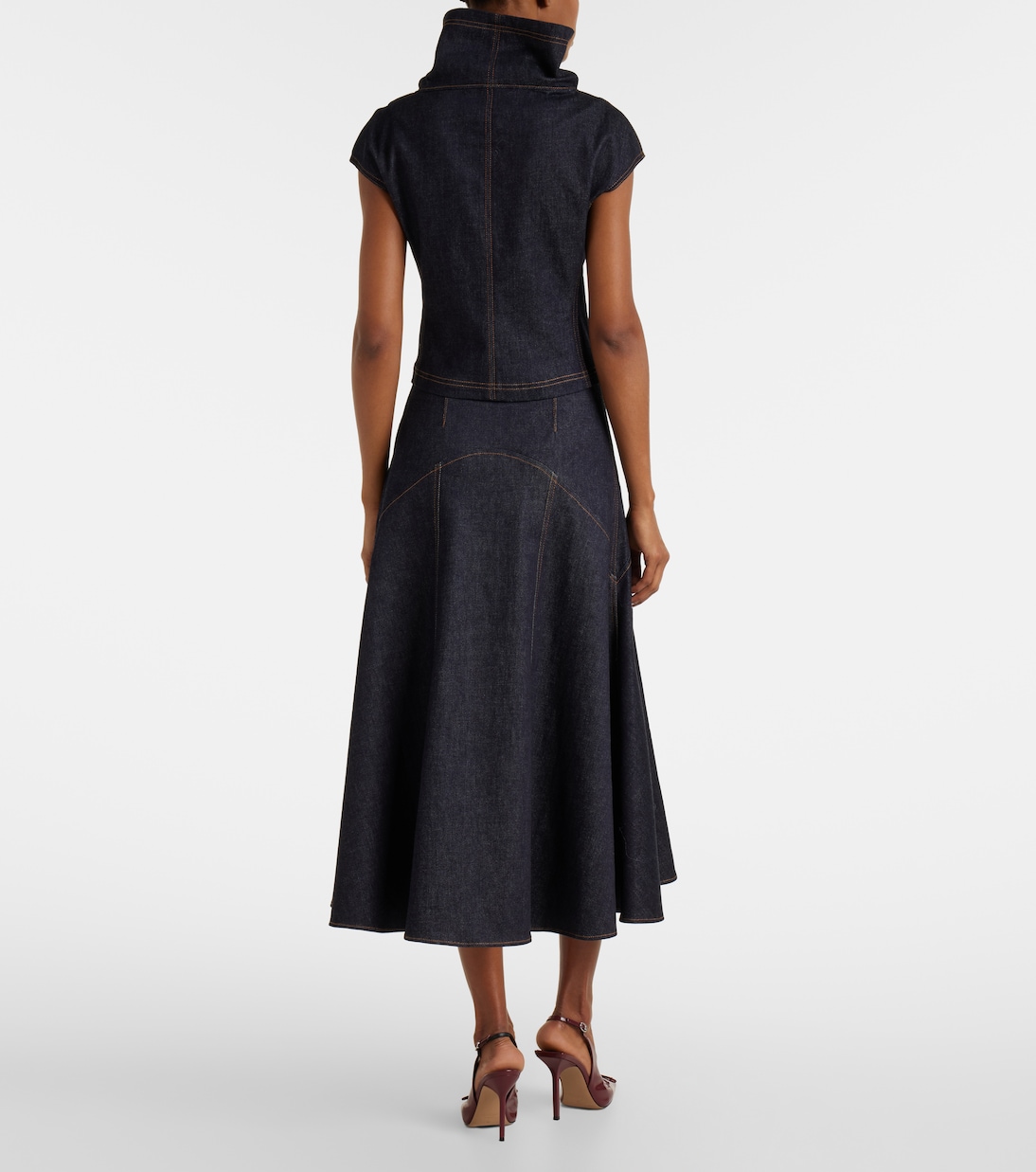 Джинсовая юбка миди с треугольными чашечками De-Nîmes Jacquemus, Dark Navy — фото 3