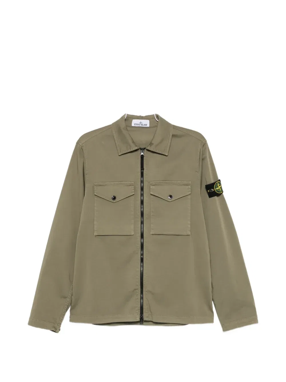 Хлопковая рубашка на молнии с нашивкой-логотипом Stone Island, зеленый
