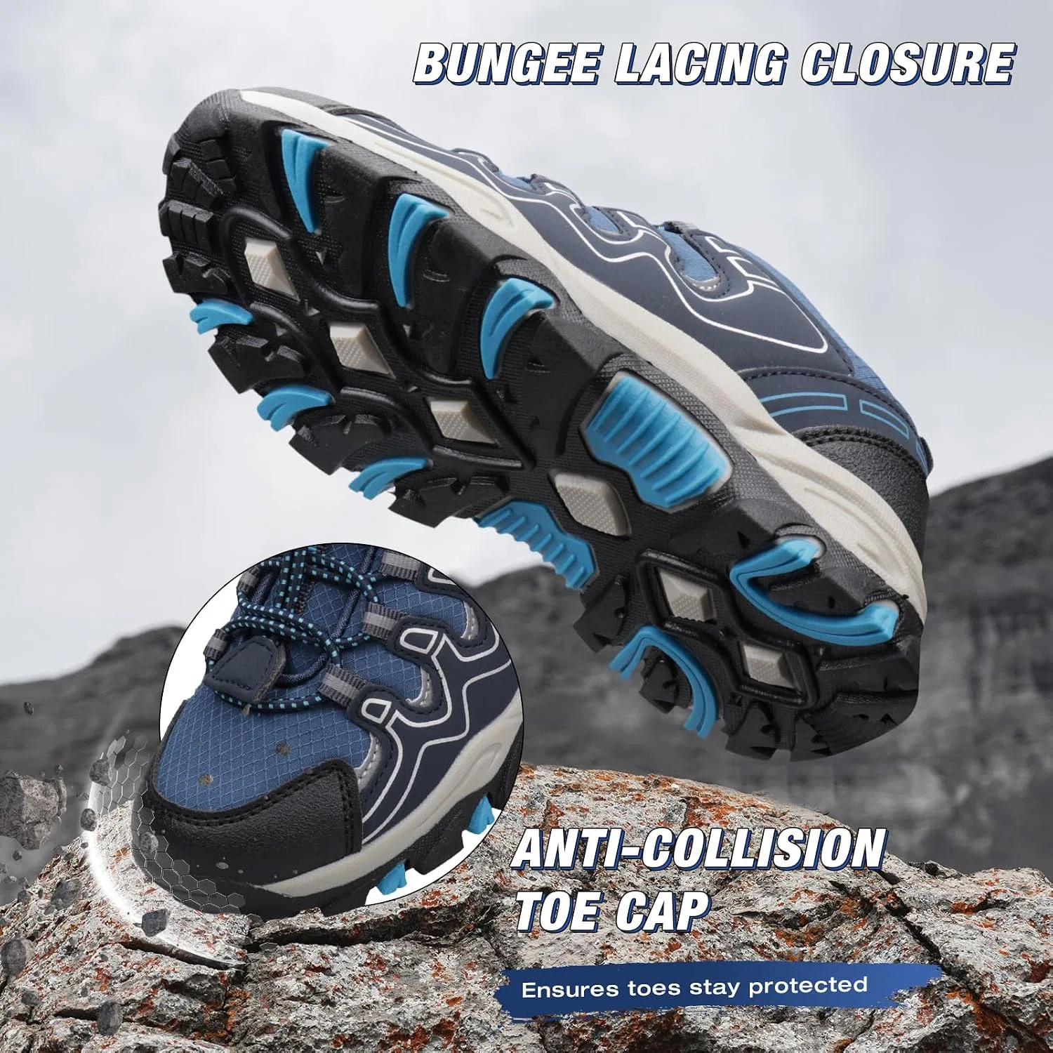 Детские кроссовки для мальчиков и девочек с принтом Hiking Trail Shoes Eggseed, Blue — фото 4