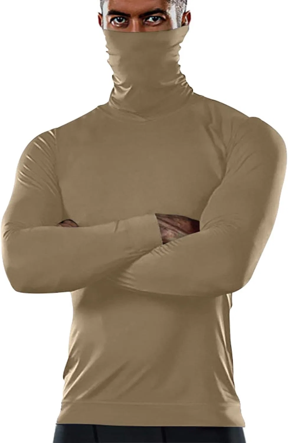 Мужская футболка с длинным рукавом и высоким воротом, Khaki