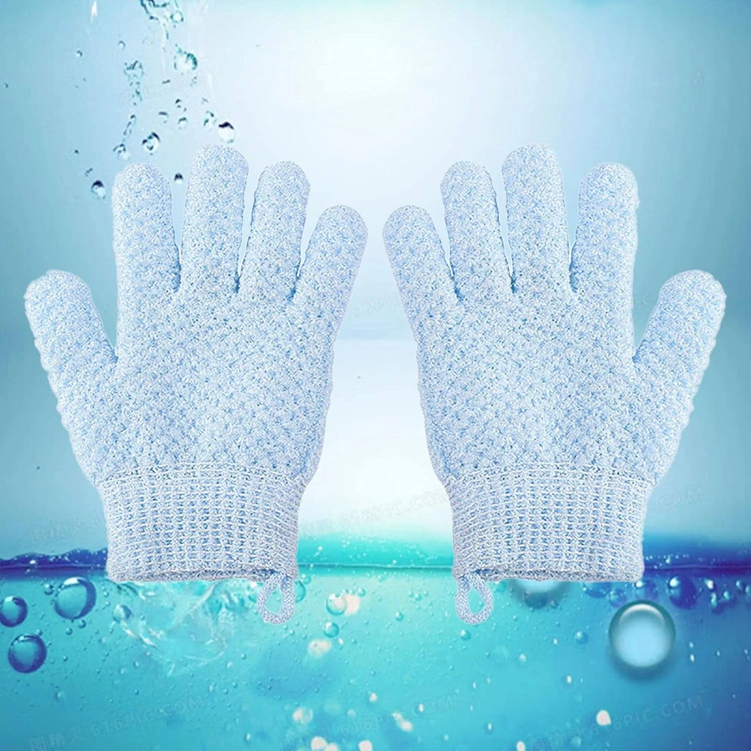 Эксфолирующие перчатки для душа, Generic, 1 пара, 19.5 см, Blue — фото 3